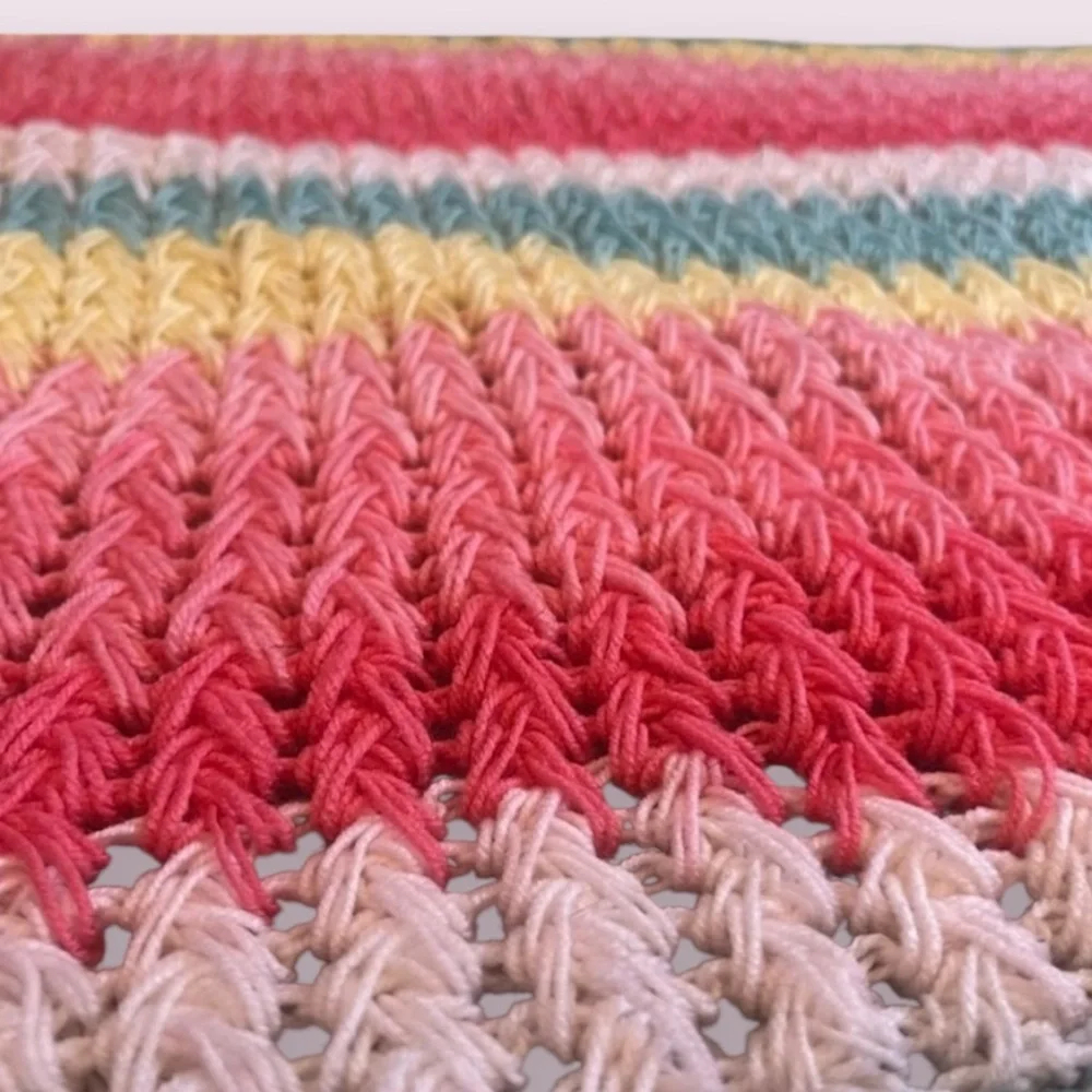 Handmade Baby Blanket – Pastel Rainbow Stripes in Airy Crochet Stitch